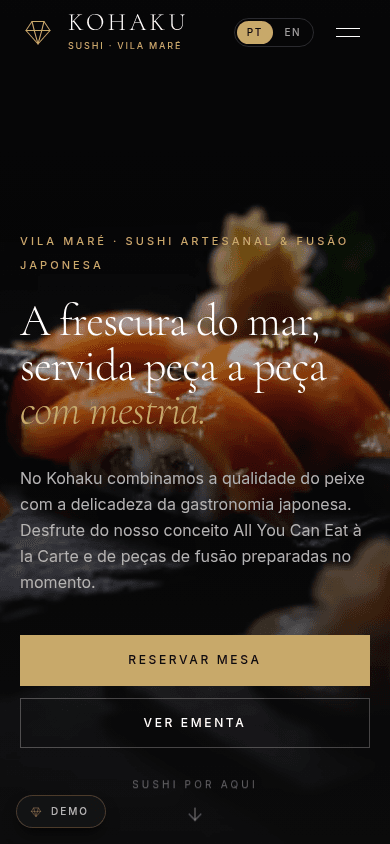 Kohaku — sushi restaurant website, mobile view